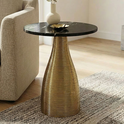 Bijzettafel Rond 40cm Goud met Massief Marmeren Blad