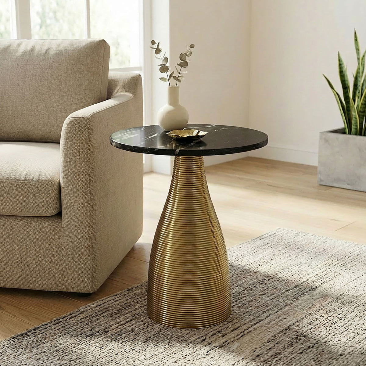 Bijzettafel Rond 40cm Goud met Massief Marmeren Blad