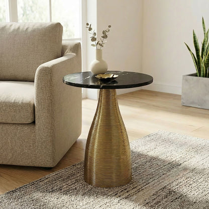 Bijzettafel Rond 40cm Goud met Massief Marmeren Blad