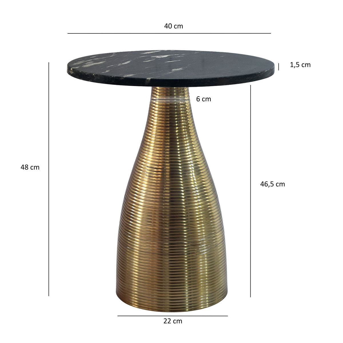 Bijzettafel Rond 40cm Goud met Massief Marmeren Blad