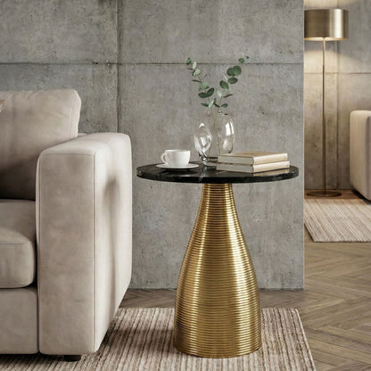 Bijzettafel Rond 40cm Goud met Massief Marmeren Blad