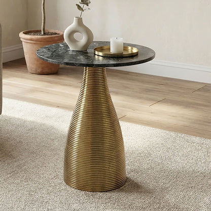 Bijzettafel Rond 40cm Goud met Massief Marmeren Blad