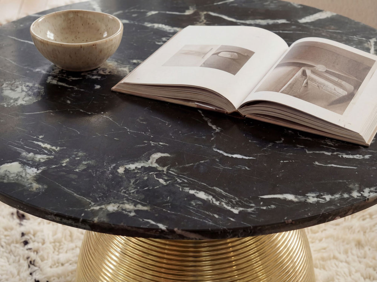 Salontafel Metaal met zwart Marmer Tafelblad 60cm Rond