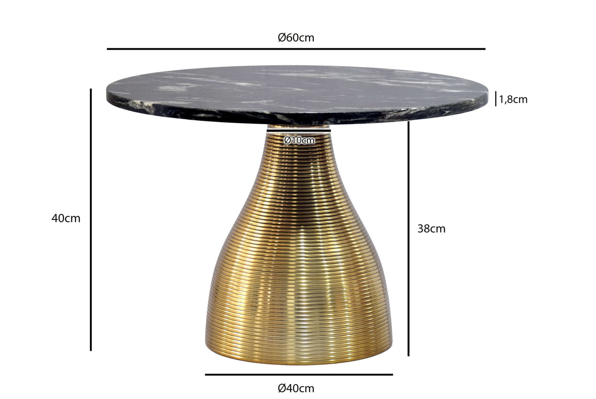 Salontafel Metaal met zwart Marmer Tafelblad 60cm Rond