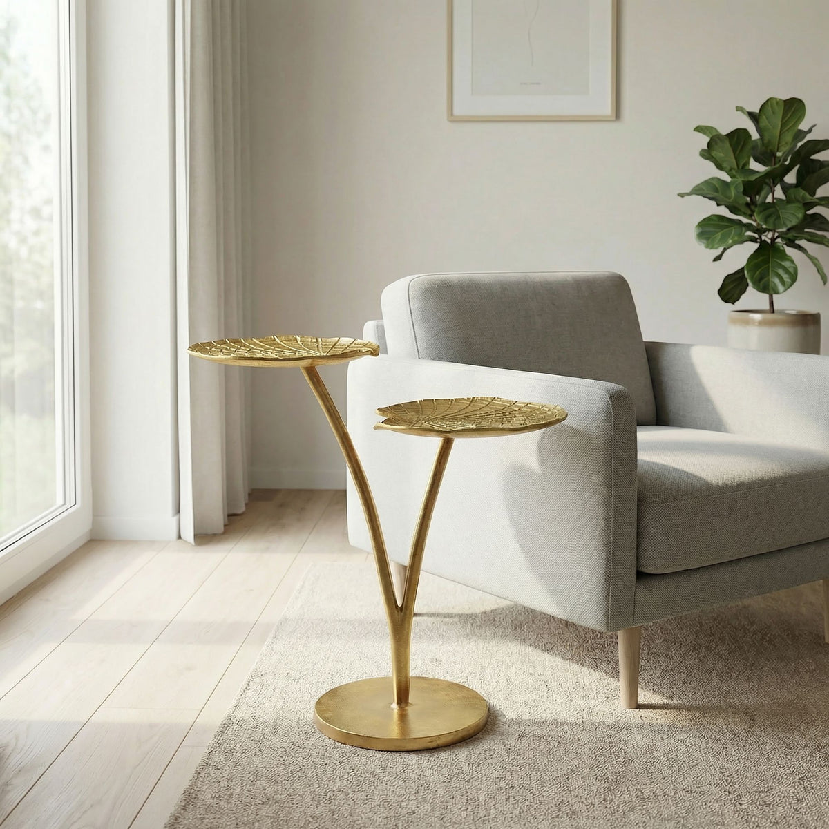 Bijzettafel Waterlelieblad Goud 57cm Aluminium Tafel -