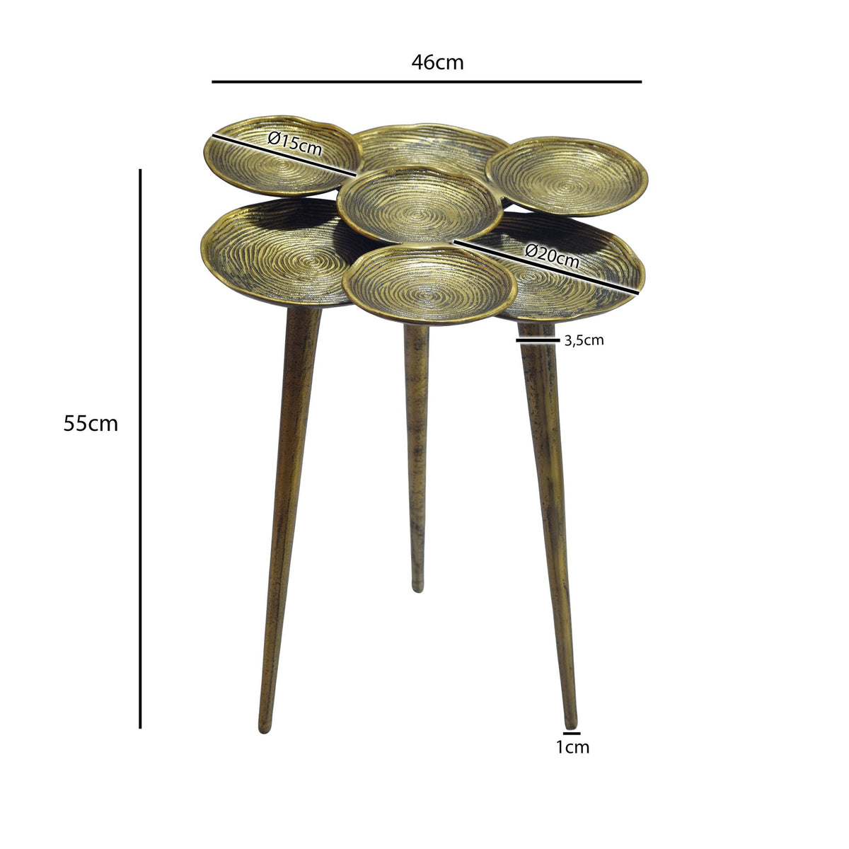 Bijzettafel Aluminium 46cm Goud - Salontafel klein rond