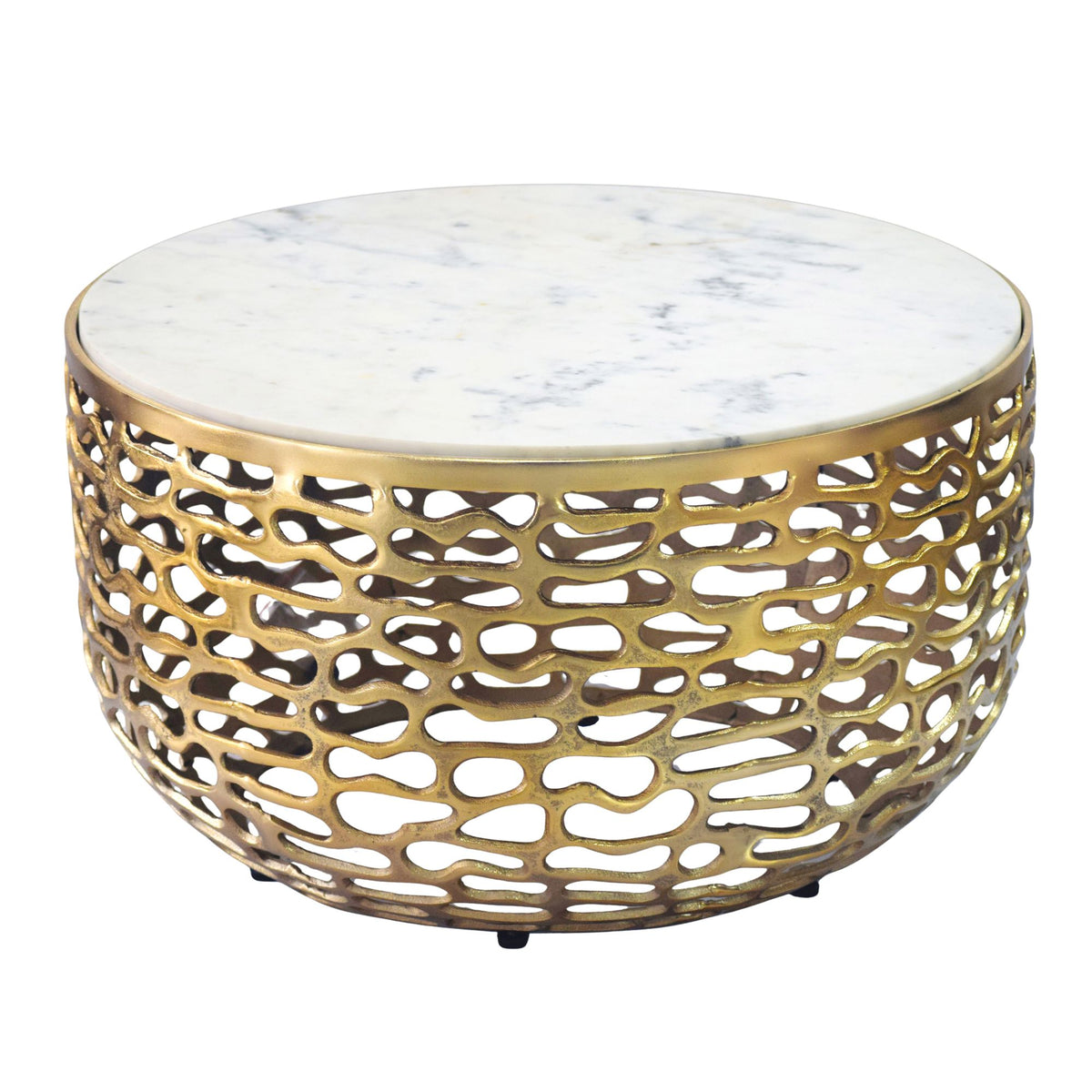 Design metalen salontafel goud met wit marmeren