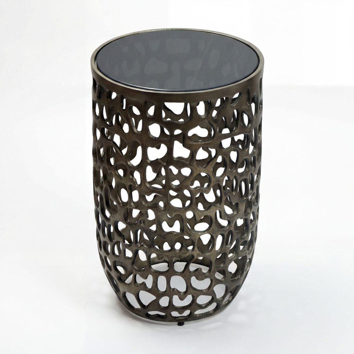Bijzettafel Glas Aluminium 30cm Zwart Rond - Moderne Bijzettafel Metaal