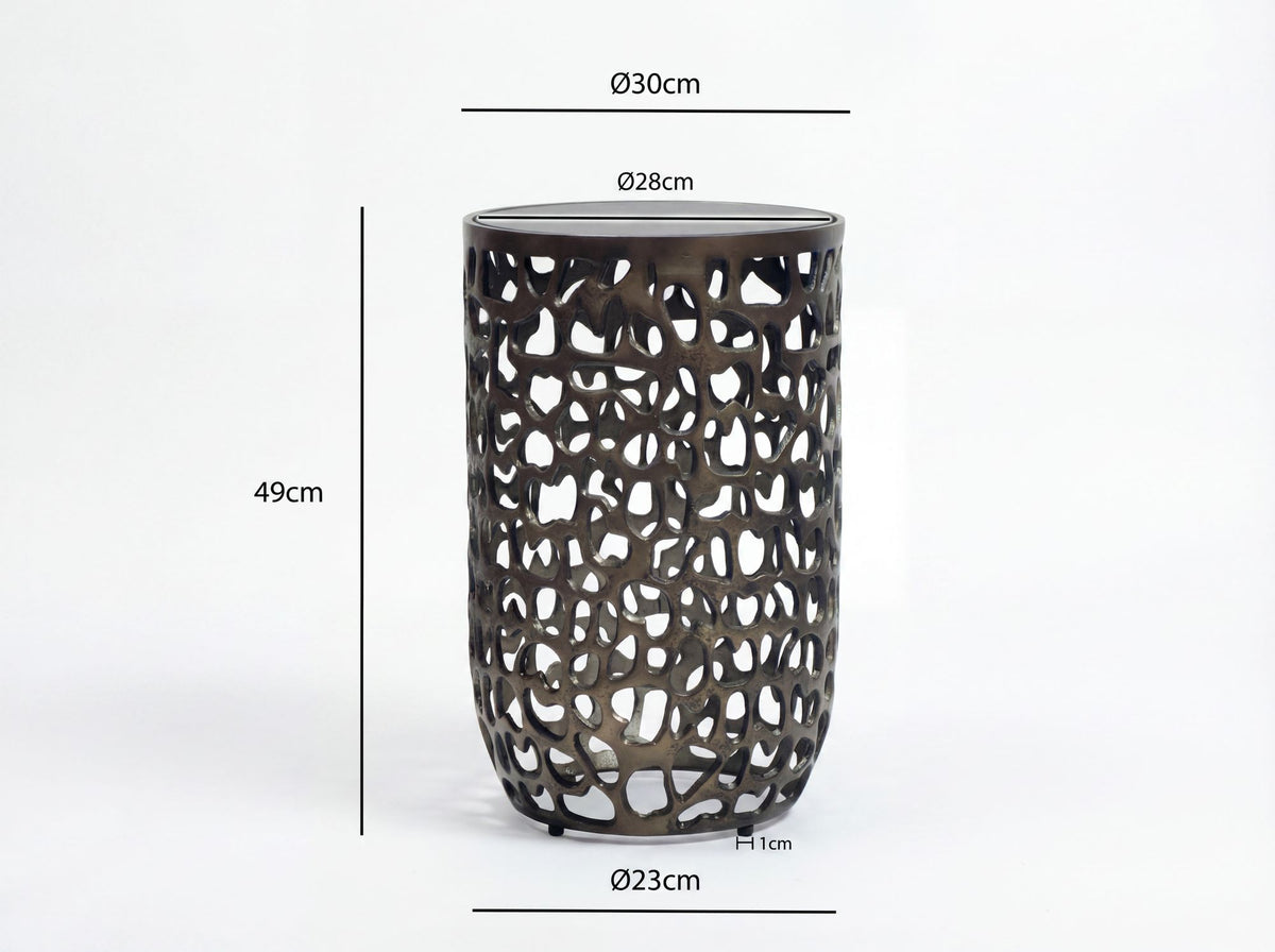 Bijzettafel Glas Aluminium 30cm Zwart Rond - Moderne Bijzettafel Metaal