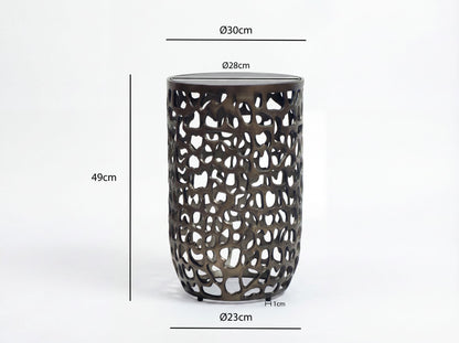Bijzettafel Glas Aluminium 30cm Zwart Rond - Moderne Bijzettafel Metaal