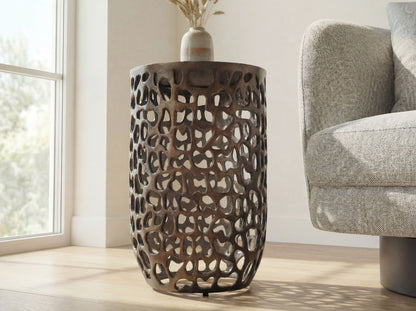 Bijzettafel Glas Aluminium 30cm Zwart Rond - Moderne Bijzettafel Metaal