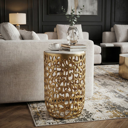 Bijzettafel Aluminium goud rond 30cm – Aanbouwtafel met
