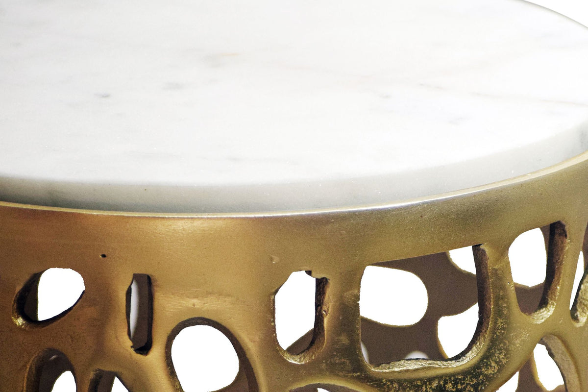 Bijzettafel Aluminium goud rond 30cm – Aanbouwtafel met