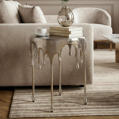 Bijzettafel Zilver 43cm Aluminium Ronde Tafel - Design