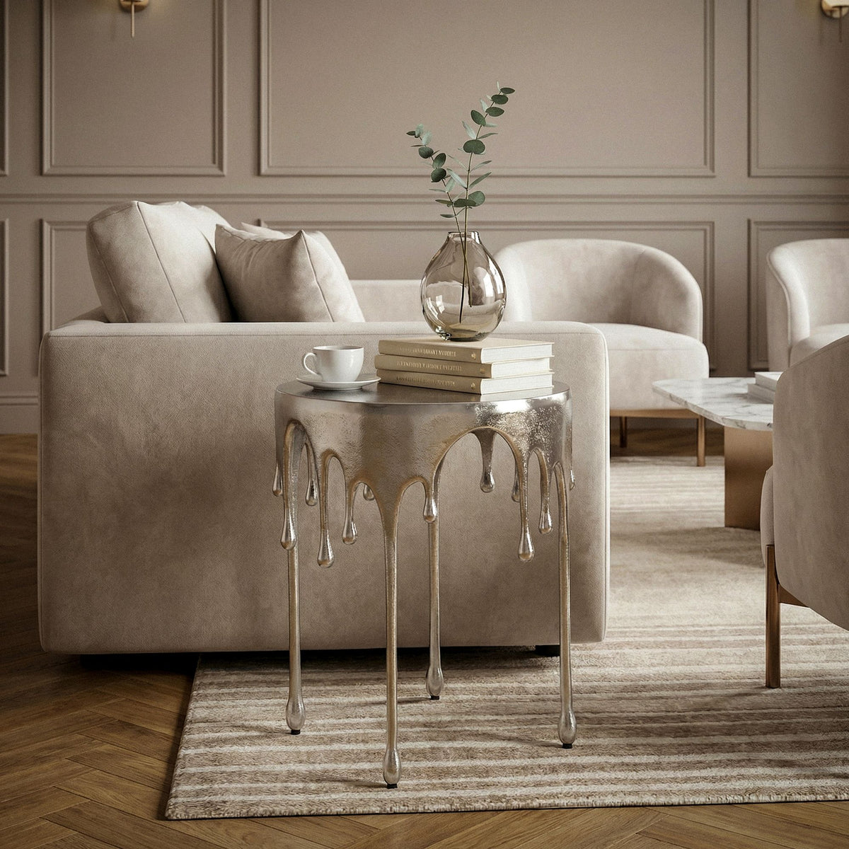 Bijzettafel Zilver 43cm Aluminium Ronde Tafel - Design