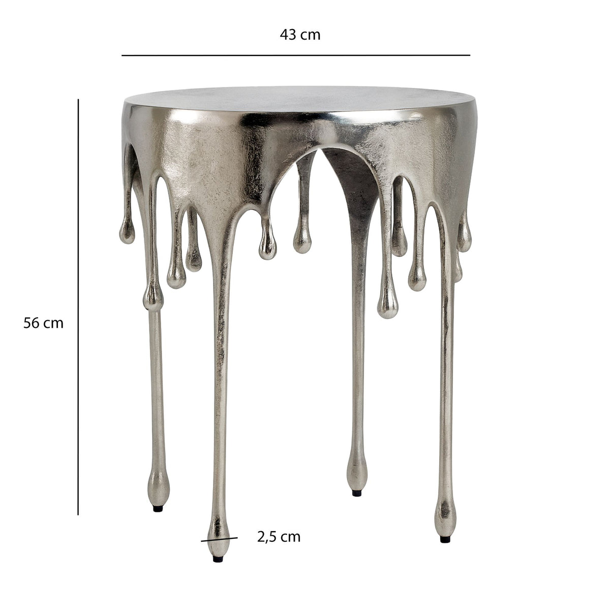 Bijzettafel Zilver 43cm Aluminium Ronde Tafel - Design