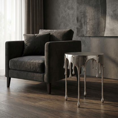 Bijzettafel Zilver 43cm Aluminium Ronde Tafel - Design