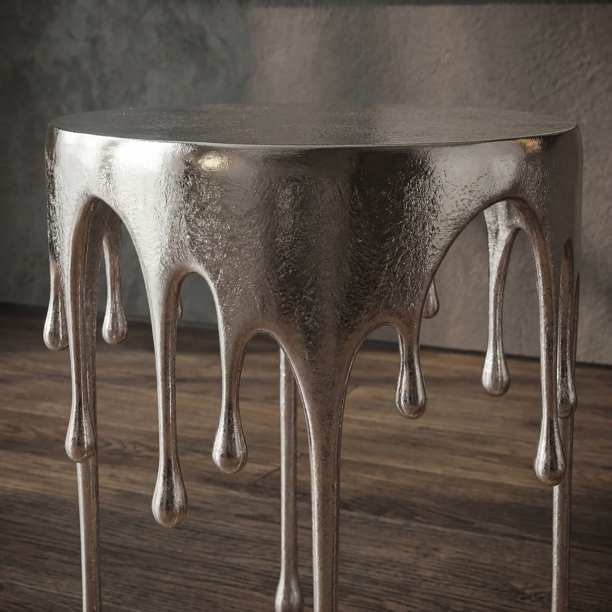 Bijzettafel Zilver 43cm Aluminium Ronde Tafel - Design