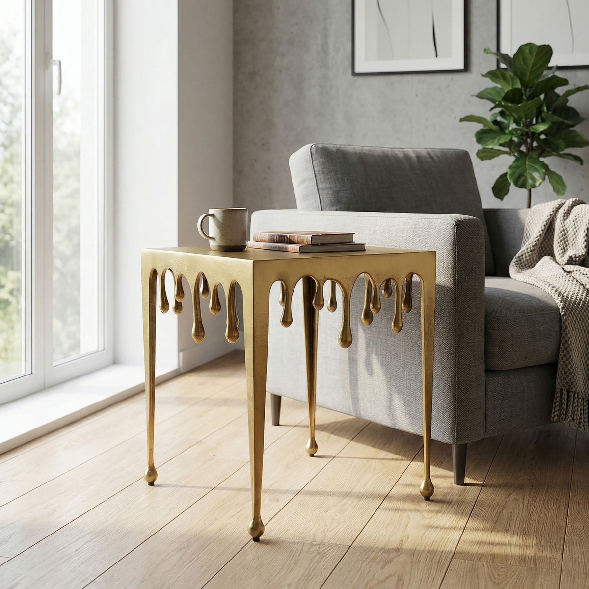 Bijzettafel Goud 45,5cm Aluminium Tafel Vierkant