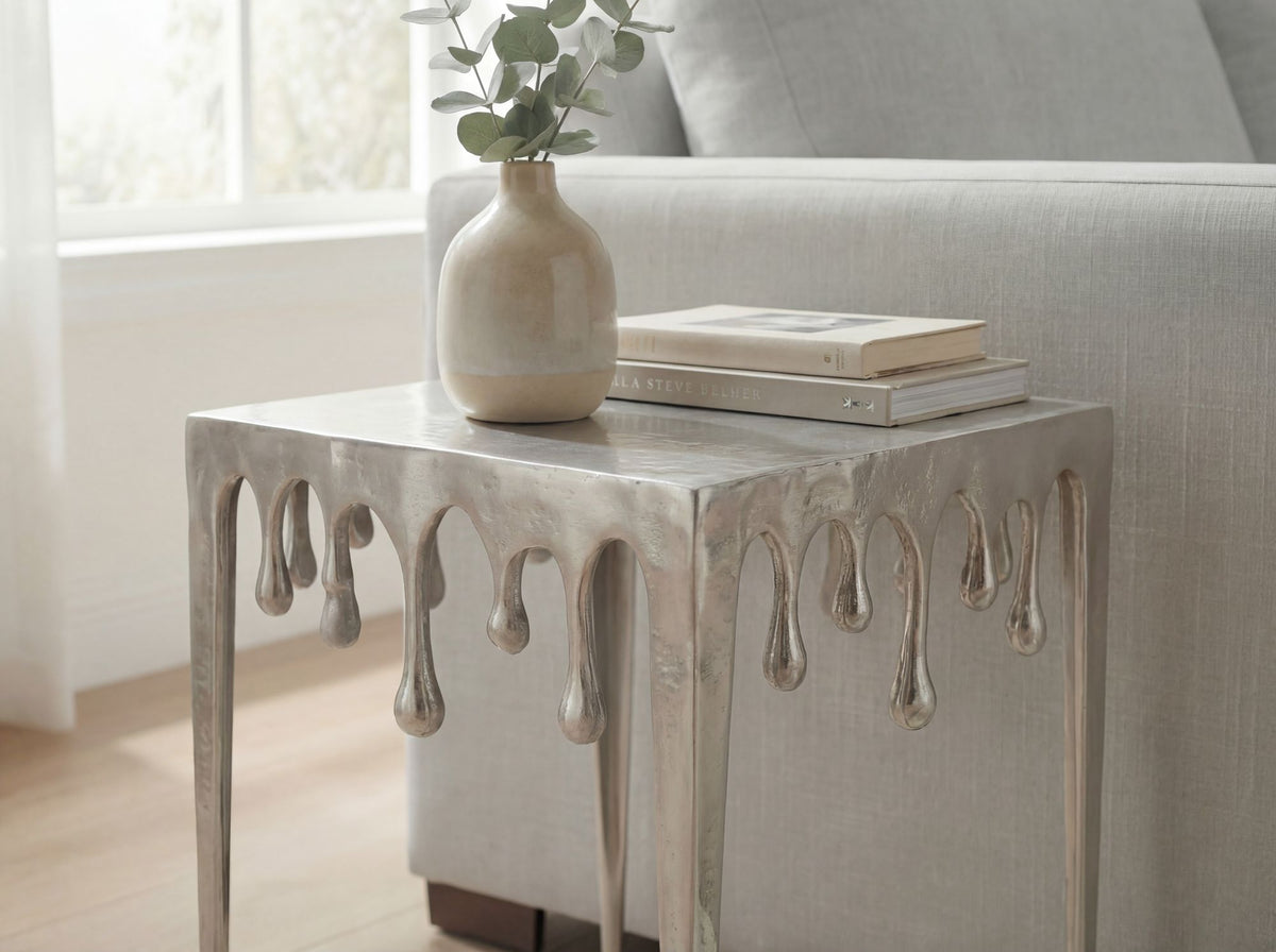 Bijzettafel Zilver 45,5cm Aluminium Tafel Vierkant