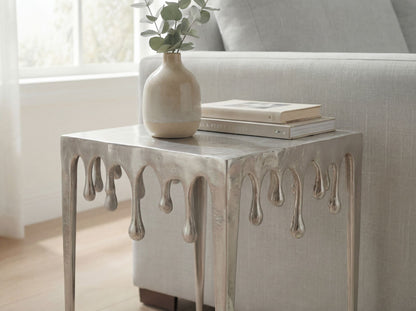 Bijzettafel Zilver 45,5cm Aluminium Tafel Vierkant