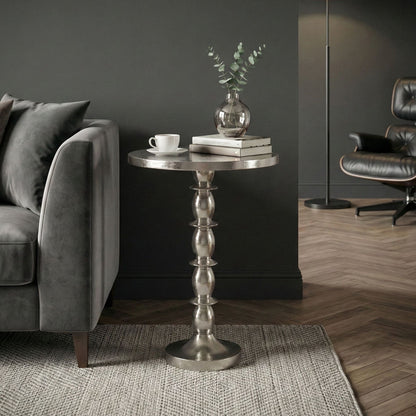 Bijzettafel Zilver 40cm Aluminium Ronde Tafel - Aanbouwtafel Raw Finish