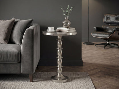 Bijzettafel Zilver 40cm Aluminium Ronde Tafel - Aanbouwtafel Raw Finish