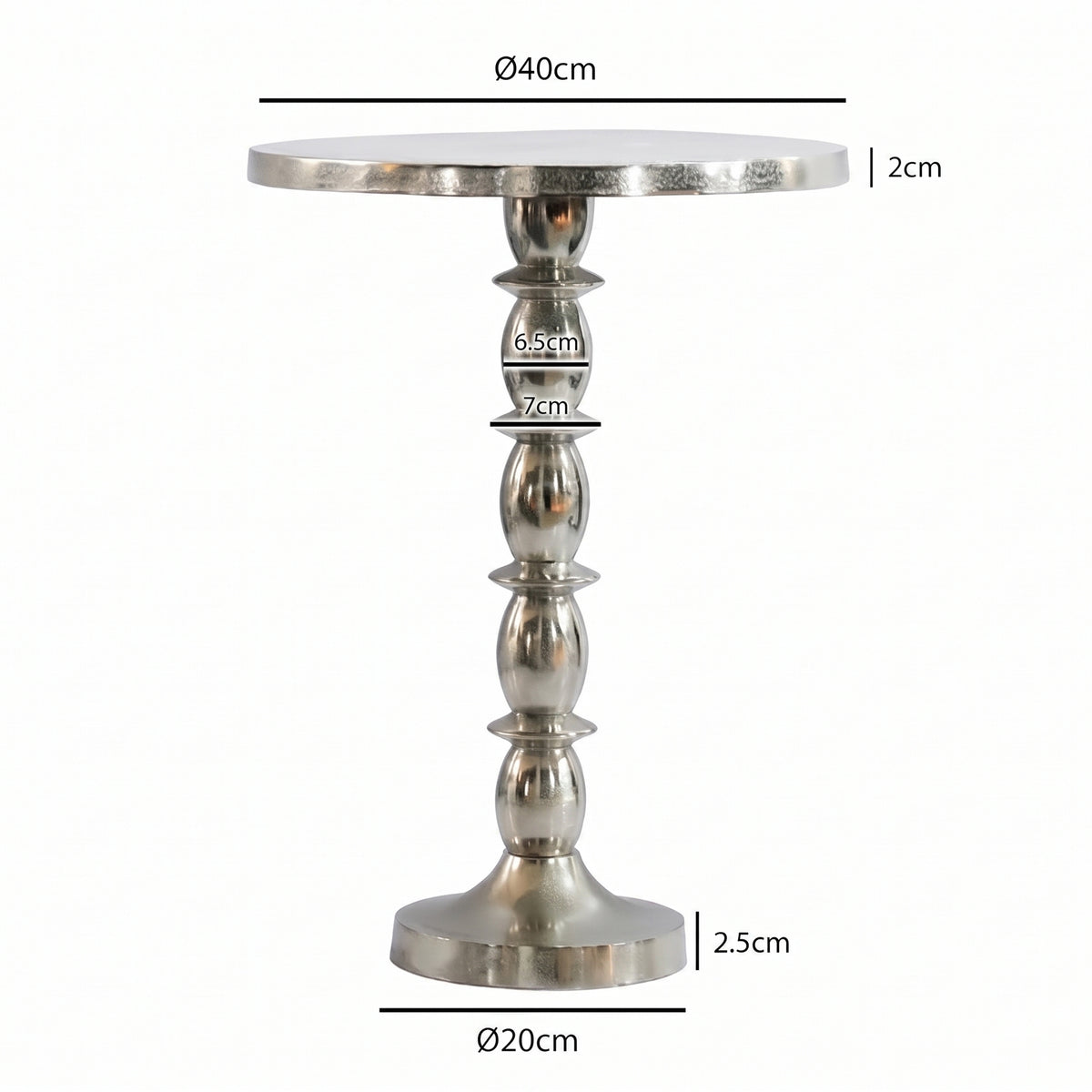 Bijzettafel Zilver 40cm Aluminium Ronde Tafel - Aanbouwtafel Raw Finish