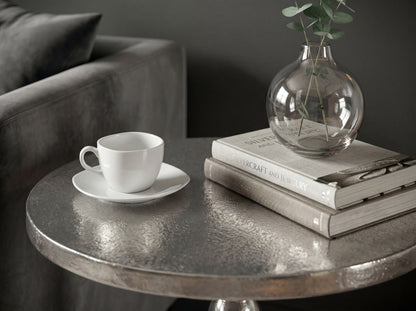 Bijzettafel Zilver 40cm Aluminium Ronde Tafel - Aanbouwtafel Raw Finish