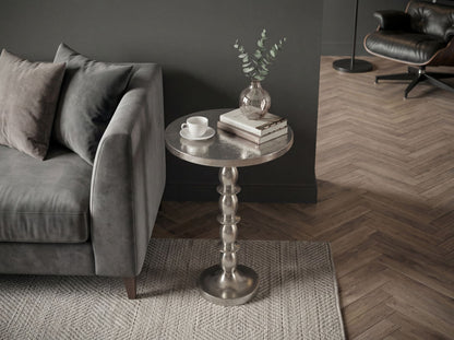 Bijzettafel Zilver 40cm Aluminium Ronde Tafel - Aanbouwtafel Raw Finish