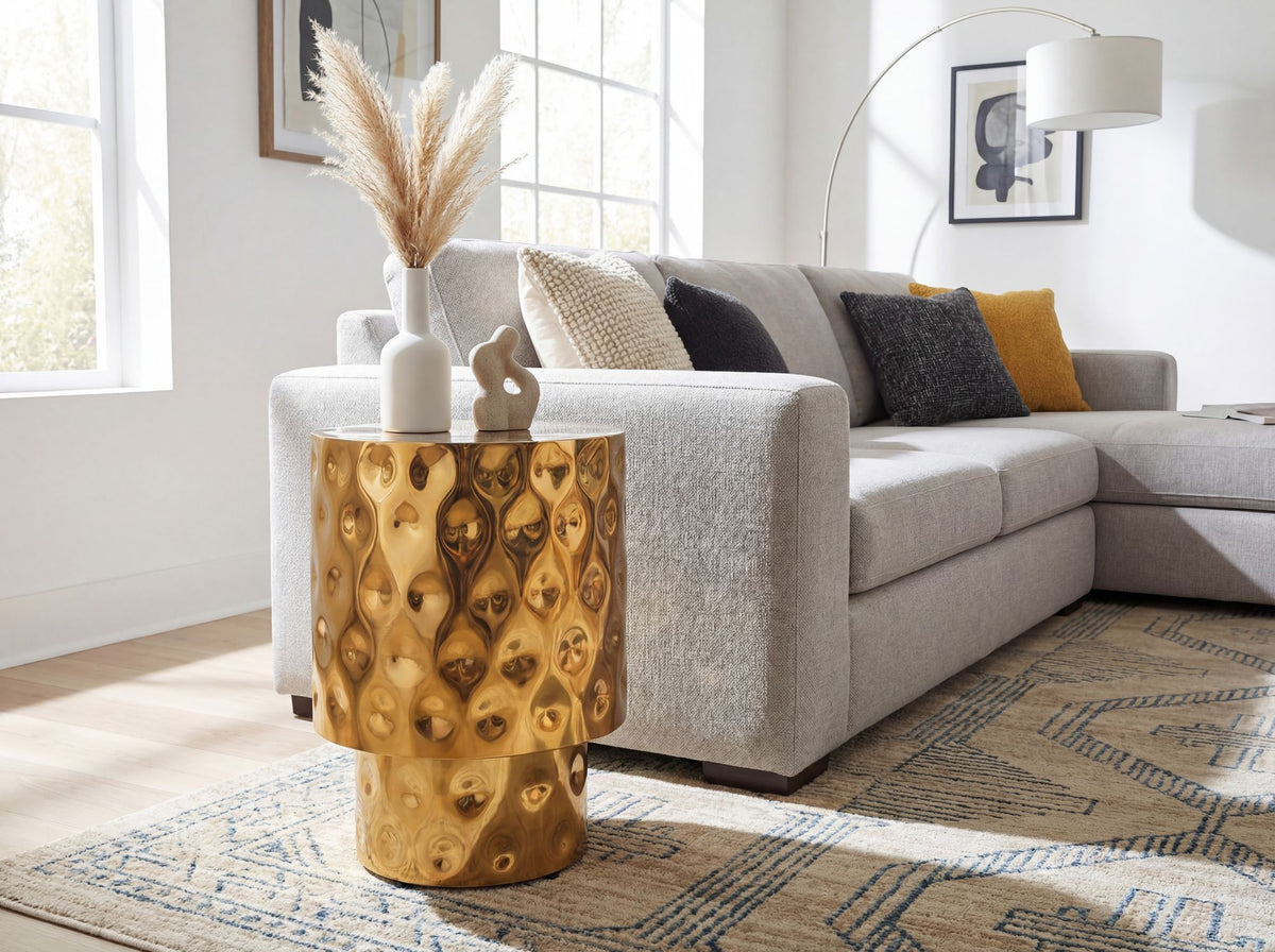 Bijzettafel Aluminium 36cm Goud Rond - Design Aanrechttafel Metaal