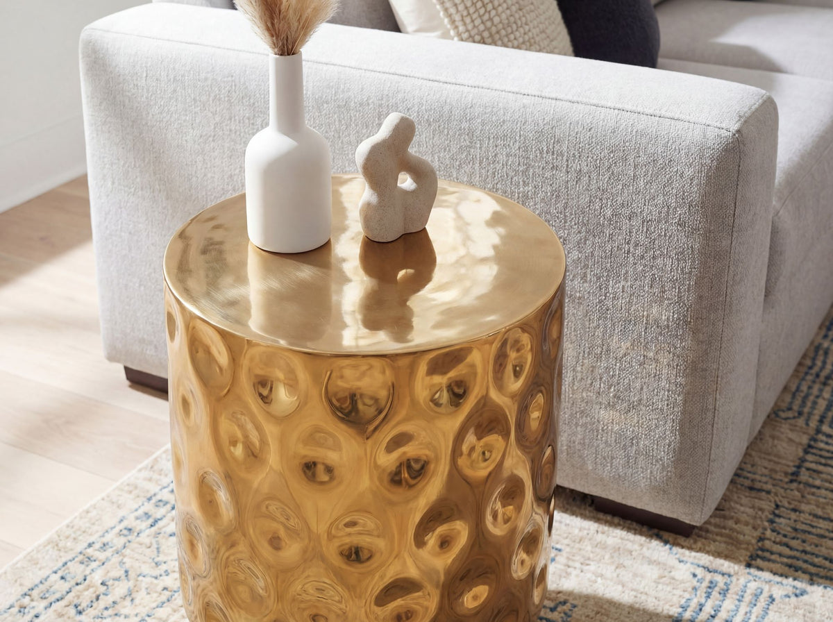 Bijzettafel Aluminium 36cm Goud Rond - Design Aanrechttafel Metaal