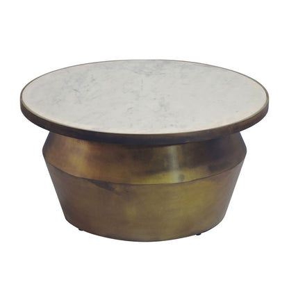 Salontafel 60cm Goud met wit marmeren tafelblad - Ronde woonkamertafel