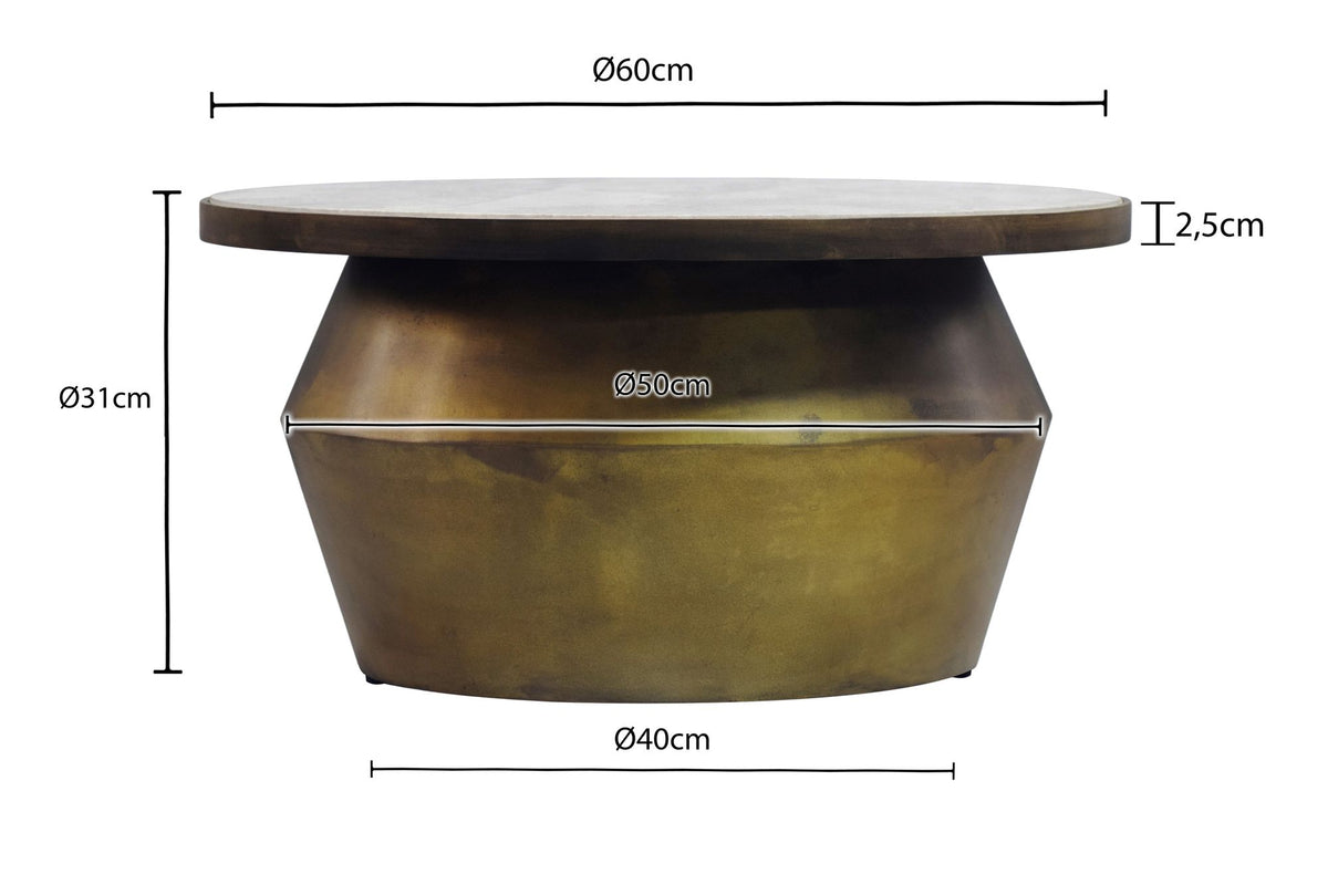Salontafel 60cm Goud met wit marmeren tafelblad - Ronde woonkamertafel