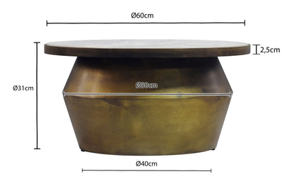 Salontafel 60cm Goud met wit marmeren tafelblad - Ronde woonkamertafel