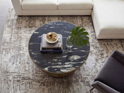 Salontafel 60cm Aluminium met zwart marmeren tafelblad - Ronde woonkamertafel