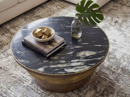 Salontafel 60cm Aluminium met zwart marmeren tafelblad - Ronde woonkamertafel