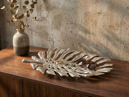 Decoratieschaal Zilver Aluminium 36cm Monstera Bladvorm