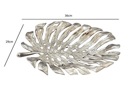 Decoratieschaal Zilver Aluminium 36cm Monstera Bladvorm