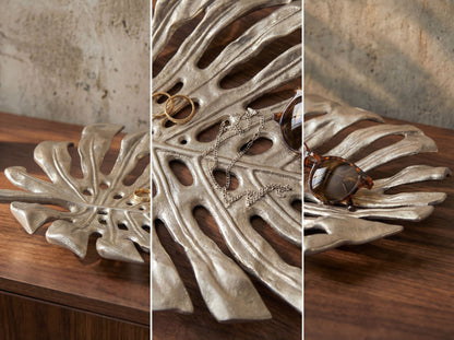 Decoratieschaal Zilver Aluminium 36cm Monstera Bladvorm