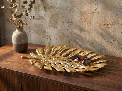 Decoratieschaal Goud Aluminium 36cm Monstera Bladvorm