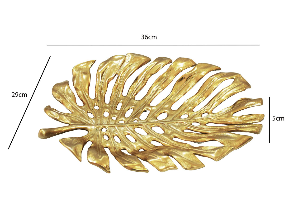 Decoratieschaal Goud Aluminium 36cm Monstera Bladvorm