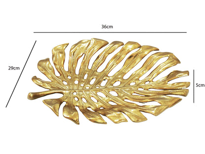 Decoratieschaal Goud Aluminium 36cm Monstera Bladvorm