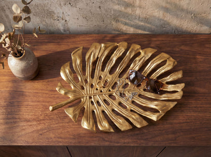 Decoratieschaal Goud Aluminium 36cm Monstera Bladvorm