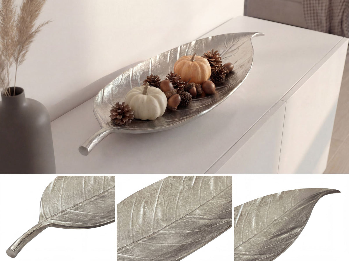 Decoratieve schaal Blad Aluminium Zilver Schaal 61cm