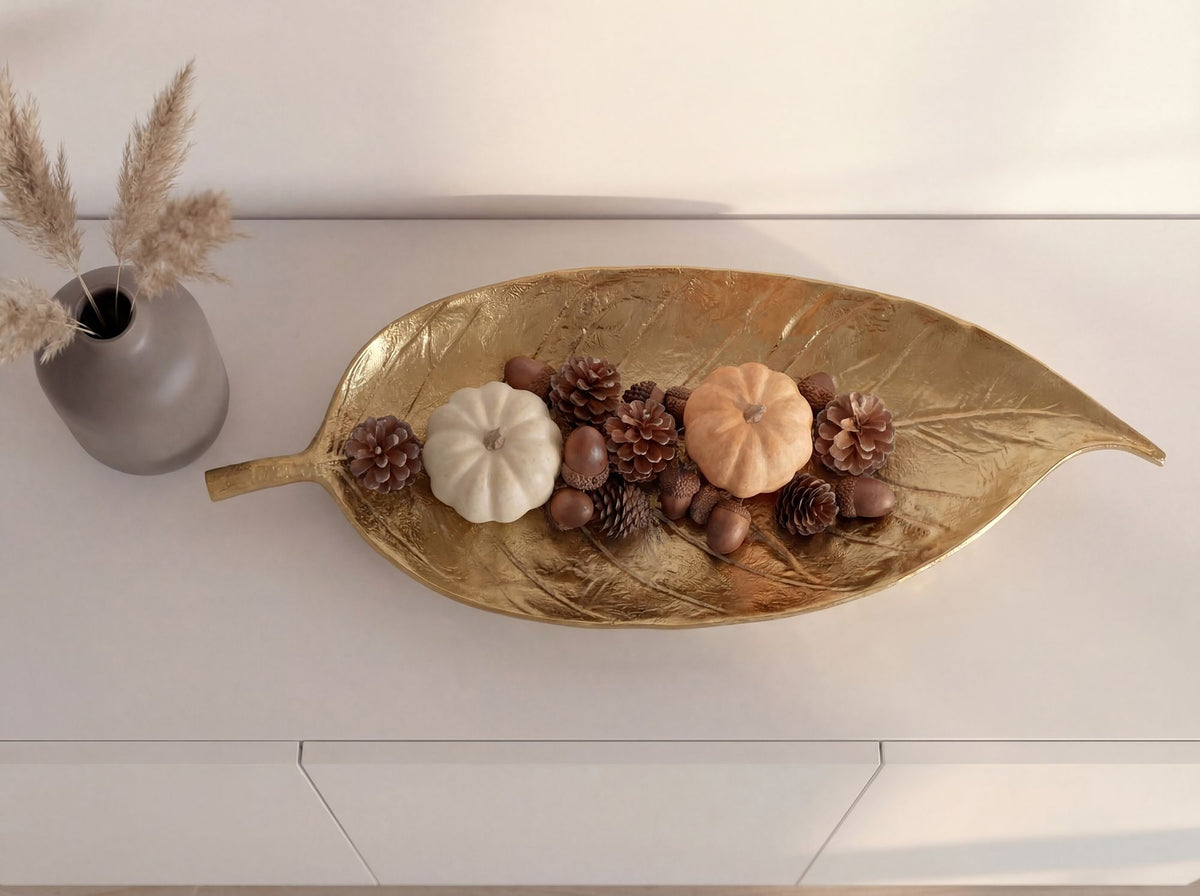 Decoratieve schaal Blad Aluminium Goud Schaal 61cm