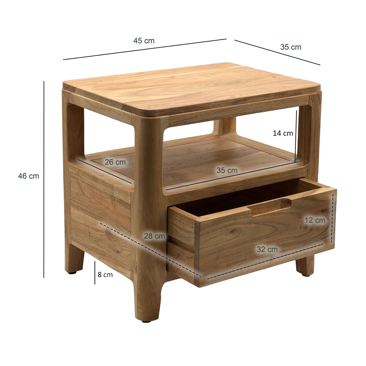Nachtkastje Massief Acaciahout 45x35x46cm - Nachtconsole