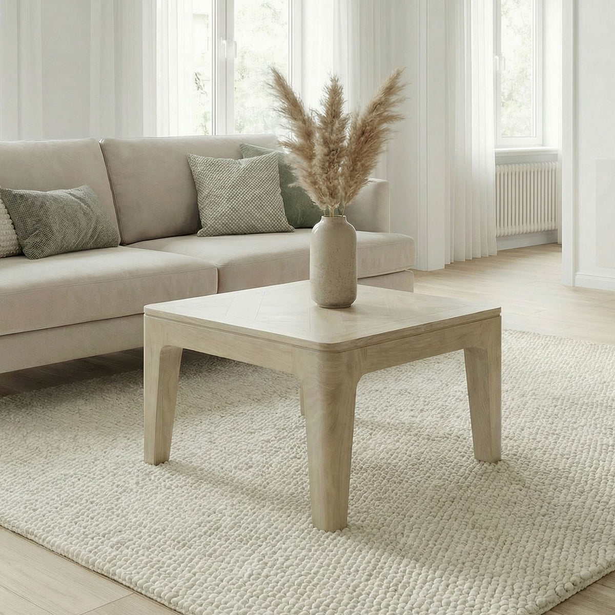 Salontafel 60cm Massief Mangohout white wash - Vierkante Woonkamertafel
