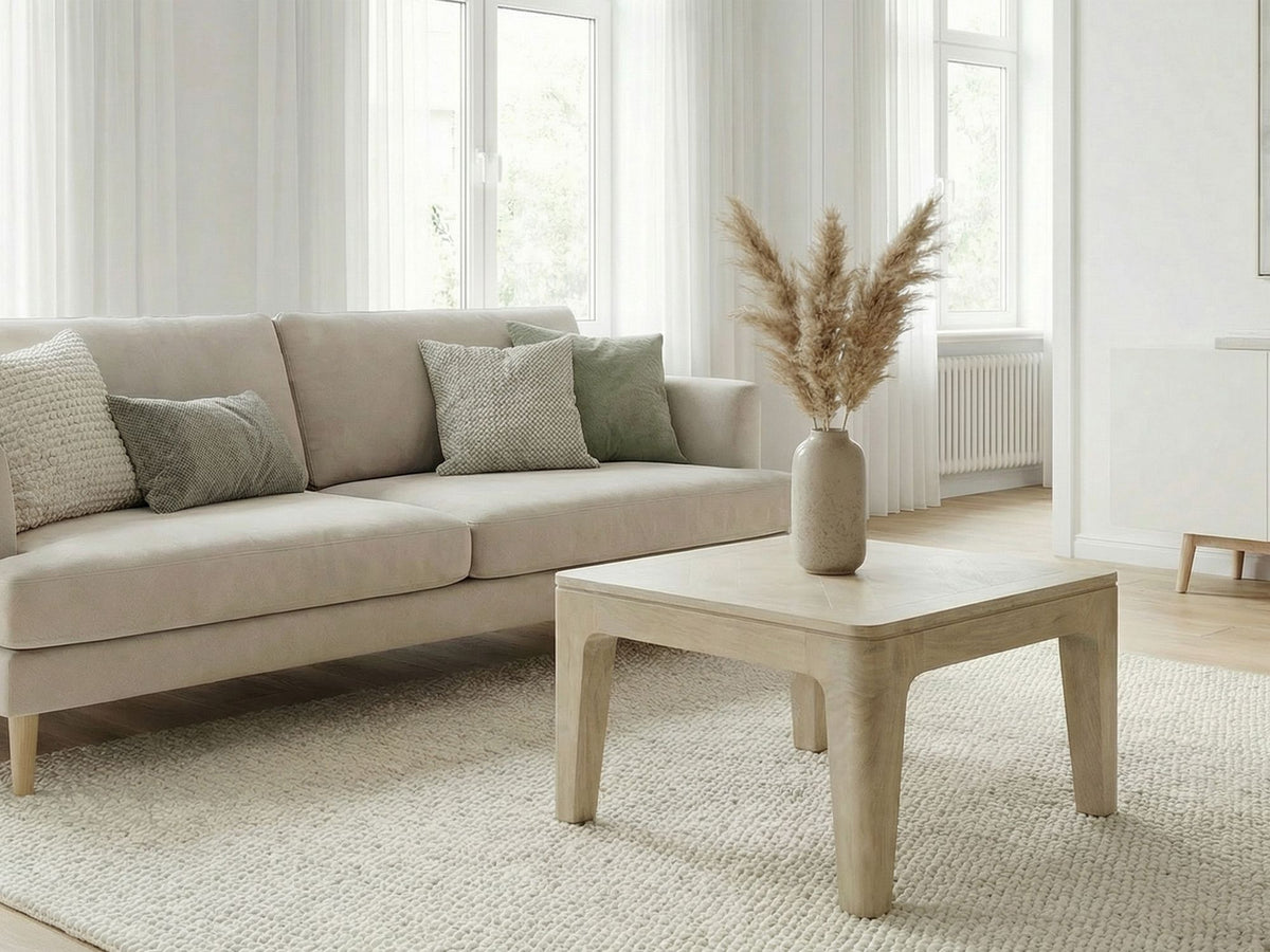 Salontafel 60cm Massief Mangohout white wash - Vierkante Woonkamertafel