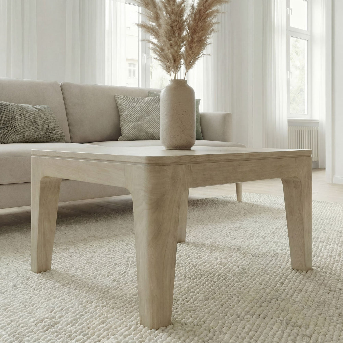 Salontafel 60cm Massief Mangohout white wash - Vierkante Woonkamertafel